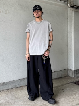 「アイテム（スラックス）」を使った、KOU SUEMATSUさん（メンズ・172cm）の夏コーディネート