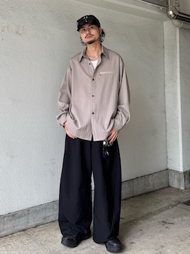 「アイテム（スラックス）」を使った、KOU SUEMATSUさん（メンズ・172cm）の夏コーディネート
