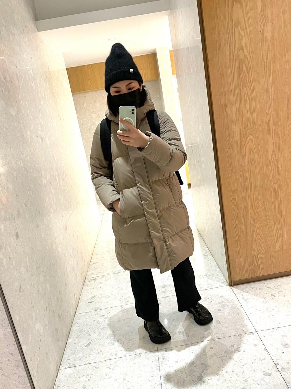 「girl、coolへの道、158cm」｜「MUJI Laboのアイテム（ジャケット/アウター、ベージュ系）」を使った、陳小鹿さん（レディース・158cm）の冬コーディネートの1枚目の写真