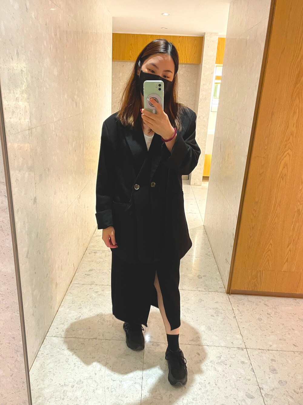 「春夏コーデ、大人可愛い、春、girl、ootd」｜「MEIER.Qのアイテム（ジャケット/アウター、ブラック系）」を使った、陳小鹿さん（レディース・158cm）の春コーディネートの1枚目の写真