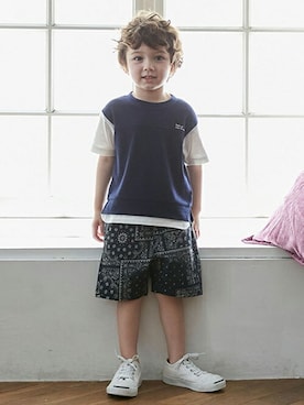 「petit main（プティマイン）のアイテム（トップス）」を使った、petit　main・b-roomさん（キッズ・102cm）の春コーディネート