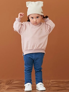 「petit main（プティマイン）のアイテム（スウェット）」を使った、petit　main・b-roomさん（キッズ・88cm）の秋コーディネート