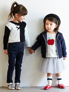 「petit main（プティマイン）のアイテム（パーカー）」を使った、petit　main・b-roomさん（キッズ・102cm）の冬コーディネート