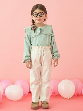 「フリルトップス」｜「アイテム（Tシャツ/カットソー）」を使った、petit　main・b-roomさん（キッズ・105cm）の夏コーディネート