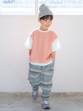 「チェック柄に恋してる」｜petit　main・b-roomさん（キッズ・110cm）の春コーディネート