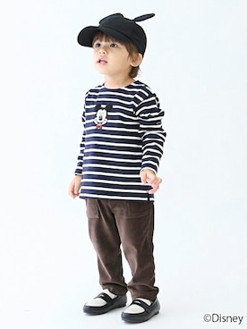 「petit main（プティマイン）のアイテム（パンツ）」を使った、petit　main・b-roomさん（キッズ・88cm）の秋コーディネート
