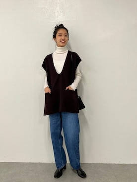 「リブタートルネック」｜「アイテム（パンツ）」を使った、rinonさん（レディース・163cm）の秋コーディネート