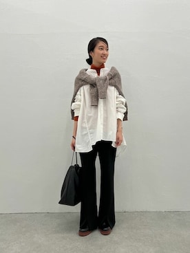 「ビッグシャツ」｜「アイテム（ブーツ）」を使った、rinonさん（レディース・163cm）の秋コーディネート