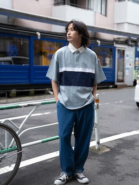 「ラガーシャツ」｜「アイテム（パンツ）」を使った、マックハウスZOZOスタイリスト メンズさん（メンズ・178cm）の春コーディネート