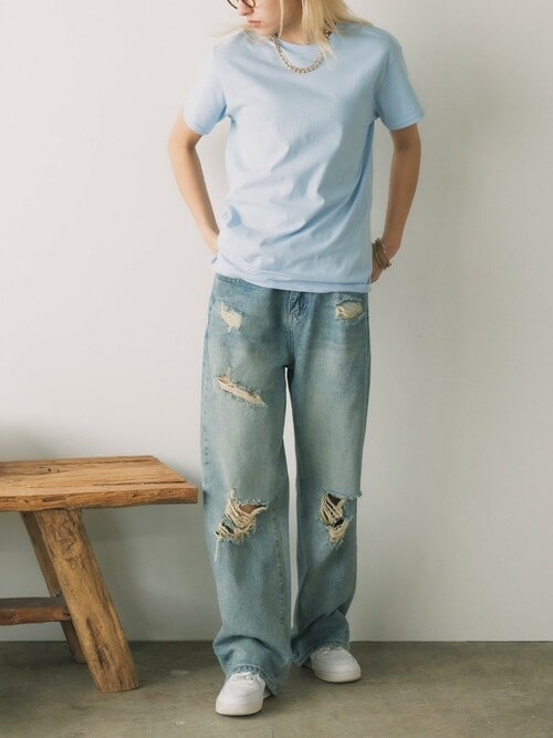 セール】damage denim pants/ダメージデニム クラッシュデニム