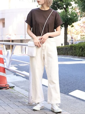 「GILDAN（ギルダン）のアイテム（Tシャツ/カットソー）」を使った、kanon_roopさん（レディース・155cm）の夏コーディネート