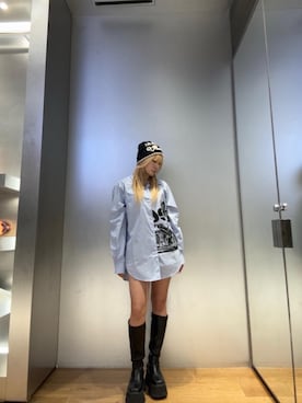「シャツ 」｜「アイテム（帽子）」を使った、花楓さん（レディース・160cm）の冬コーディネート