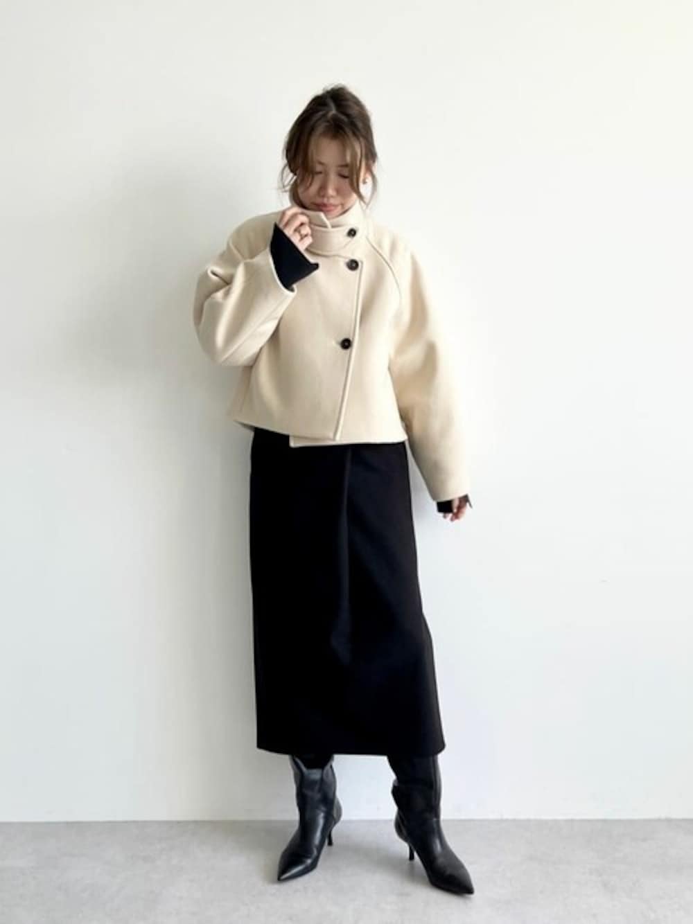 EMMEL REFINES＞EM スタンドカラー ショート コートを使った人気