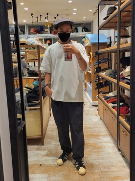 「KANGOL（カンゴール）のアイテム（ハンチング/ベレー帽）」を使った、くすくすさん（メンズ・167cm）の夏コーディネート