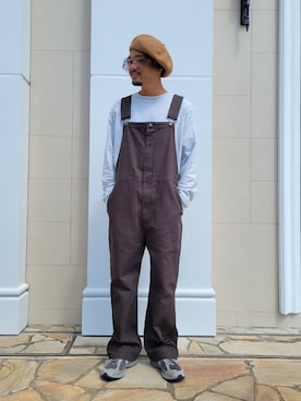 「OVERRIDE」｜「アイテム（サロペット/オーバーオール）」を使った、くすくすさん（メンズ・167cm）の秋コーディネート