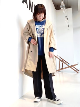 「ストレートパンツ」｜「アイテム（トレンチコート）」を使った、ari000ariさん（レディース・162cm）の冬コーディネート