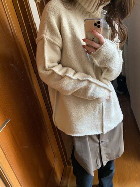 「select MOCA（セレクトモカ）のリンキングオーバーサイズタートルニット（ニット/セーター）」を使った、うにさん（レディース・169cm）の秋コーディネート