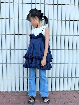 「アイテム（タンクトップ）」を使った、ニコとコハさん（キッズ・124cm）の夏コーディネート