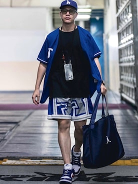 「Mitchell&Ness（ミッチェル&ネス）のアイテム（パンツ）」を使った、Pennyさん（メンズ・165cm）の夏コーディネート