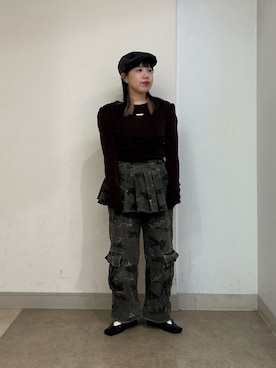 「カシミヤ」｜「アイテム（ハンチング/ベレー帽）」を使った、おおもとさん（レディース・152cm）の秋コーディネート