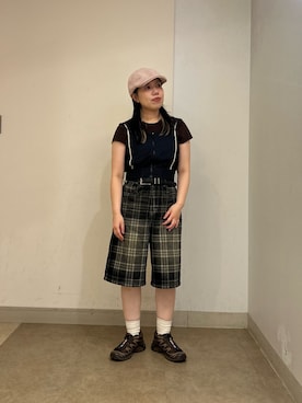 「アイテム（ハンチング/ベレー帽、ピンク系）」を使った、おおもとさん（レディース・152cm）の夏コーディネート