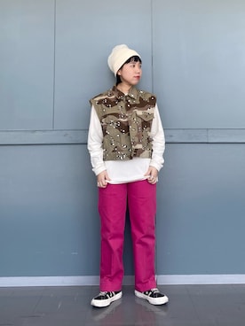 「Kaorinomori」｜「アイテム（ニットキャップ/ビーニー）」を使った、おおもとさん（レディース・150cm）の春コーディネート