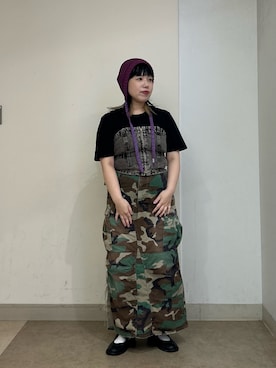 「アイテム（ニットキャップ/ビーニー、パープル系）」を使った、おおもとさん（レディース・152cm）の夏コーディネート