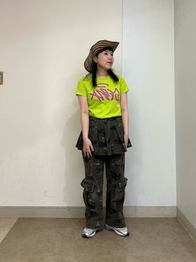 「OVERRIDE（オーバーライド）のOVERRIDE  PAPER BO CROCHET HAT / オーバーライド（ハット、ブラウン系）」を使った、おおもとさん（レディース・152cm）の春コーディネート