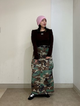 「アイテム（ニットキャップ/ビーニー、ピンク系）」を使った、おおもとさん（レディース・152cm）の秋コーディネート