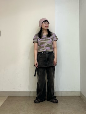 「OVERRIDE（オーバーライド）のアイテム（ニットキャップ/ビーニー）」を使った、おおもとさん（レディース・152cm）の夏コーディネート