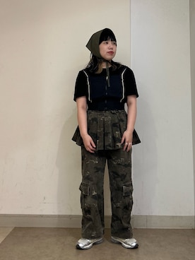 「アイテム（ハット、グリーン系）」を使った、おおもとさん（レディース・152cm）の秋コーディネート