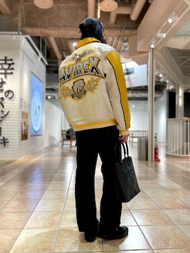 「アイテム（スタジャン、イエロー系）」を使った、高田さん（メンズ・181cm）の秋コーディネート