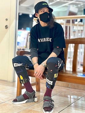 「AVIREX（アヴィレックス）のアイテム（サンダル）」を使った、高田さん（メンズ・181cm）の夏コーディネート