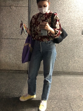 「アイテム（エコバッグ/サブバッグ、レッド系）」を使った、6notさん（レディース・167cm）の秋コーディネート