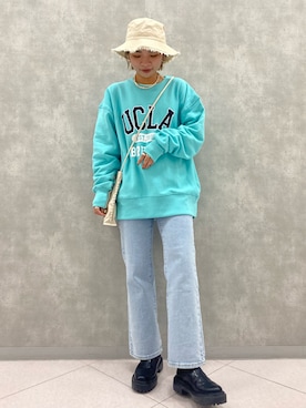 「HONEYSUCKLE ROSE（ハニーサックルローズ）の【HONEYSUCKLE ROSE】フリンジバケットハット（ハット）」を使った、✰AIMI✰さん（レディース・157cm）の冬コーディネート