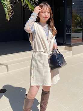 「ロングベスト」｜f.harukaさん（レディース・155cm）の秋コーディネート