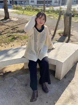 「透けトップス」｜「アイテム（サロペット/オーバーオール）」を使った、f.harukaさん（レディース・155cm）の冬コーディネート