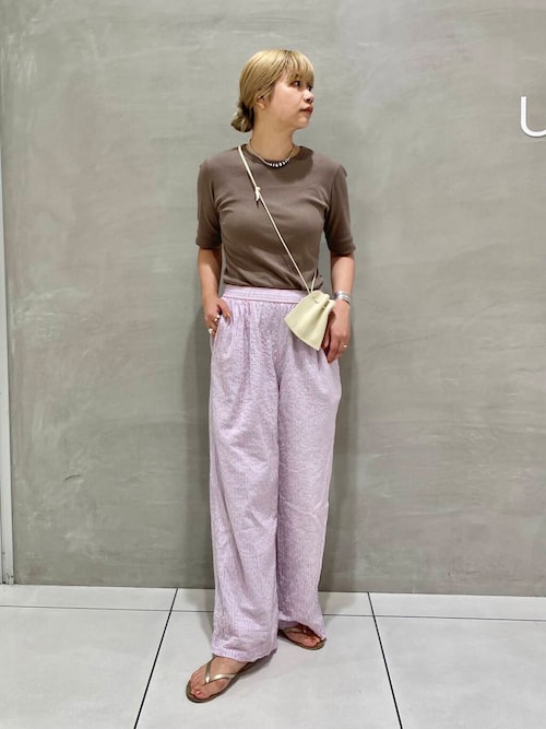 new basic　インドコットンサッカーストライプパンツ