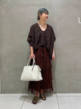 「crinkle crinkle crinkle（クリンクルクリンクルクリンクル）の『別注』crinkle crinkle crinkle×UR　cottonvoilfringe sk（スカート）」を使った、fukaさん（レディース・164cm）の春コーディネート