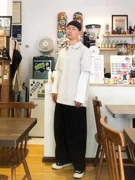 「H&M（エイチ・アンド・エム）のアイテム（帽子）」を使った、老花さん（メンズ・178cm）の夏コーディネート