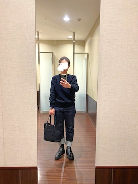 「黒×デニム」｜はむさん（レディース・158cm）の冬コーディネート