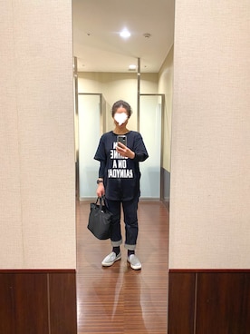 「Tシャツ×デニム」｜「アイテム（スリッポン）」を使った、はむさん（レディース・158cm）の春コーディネート
