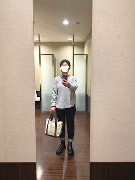 「UNIQLO（ユニクロ）のワッフルクルーネックT（長袖）（Tシャツ/カットソー）」を使った、はむさん（レディース・158cm）の冬コーディネート