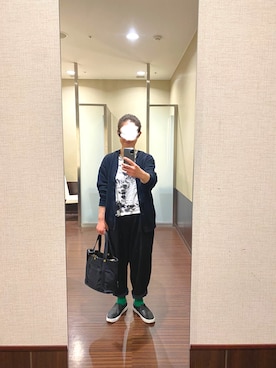 「ワイドテーパードパンツ」｜「アイテム（スリッポン）」を使った、はむさん（レディース・158cm）の春コーディネート