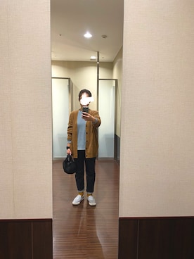 「ワッフルクルーネックＴ」｜「アイテム（スリッポン）」を使った、はむさん（レディース・158cm）の秋コーディネート