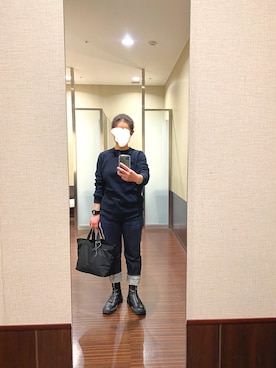 「UNIQLO（ユニクロ）のワッフルヘンリーネックT（長袖）（Tシャツ/カットソー）」を使った、はむさん（レディース・158cm）の冬コーディネート