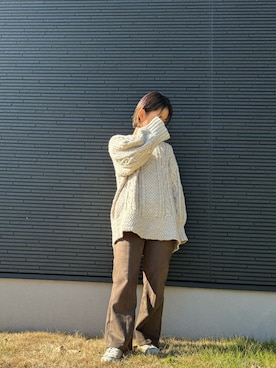 「JEANASIS（ジーナシス）のヌバックライクフレアパンツ/162217（その他パンツ）」を使った、asukaさん（レディース・152cm）の冬コーディネート