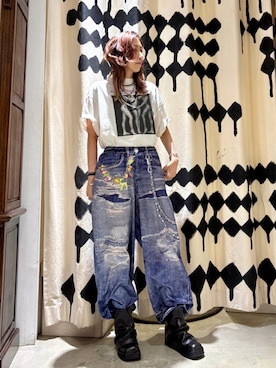「TALKING ABOUT THE ABSTRACTION（トーキング　アバウト　ジ　アブストラクション）のアイテム（パンツ）」を使った、kazuyoさん（レディース・165cm）の夏コーディネート