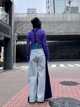 「リメイクデニム」｜「アイテム（Tシャツ/カットソー）」を使った、kazuyoさん（レディース・165cm）の冬コーディネート