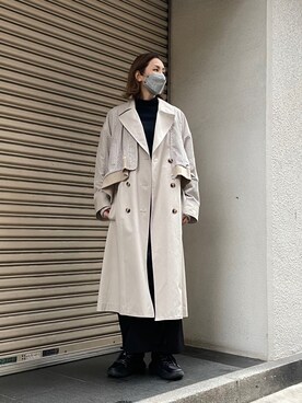 「ベージュ×ブラック」｜「アイテム（トレンチコート）」を使った、kazuyoさん（レディース・165cm）の冬コーディネート